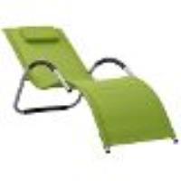 Transat Chaise Longue Bain De Soleil Lit De Jardin Terrasse Meuble D'extérieur Textilène Vert Et Gri