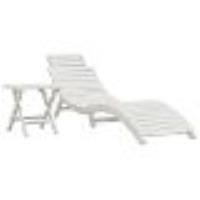 Transat Chaise Longue Bain De Soleil Lit De Jardin Terrasse Meuble D'extérieur Avec Table Blanc Bois