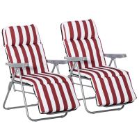 Lot de 2 chaises longues bains de soleil ajustables pliables transat lit de jardin en acier rouge + 