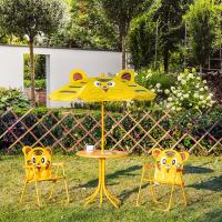 Ensemble salon de jardin enfant 4 pcs design tigre - table ronde + 2 chaises pliables + parasol - mé