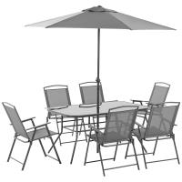 Ensemble salon de jardin 6 places 8 pièces - parasol, table, 6 chaises pliantes - métal époxy textil