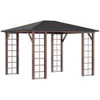Pergola pavillon de jardin avec toit rigide imperméable - dim. 364L x 299l x 280H cm - métal aspect 