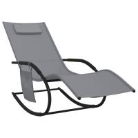 Transat chaise longue bain de soleil lit de jardin terrasse meuble d'extérieur 147 cm à bascule gris