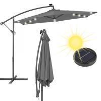 Parasol déporté de jardin + éclairage solaire LED parapluie rond anthracite 3m