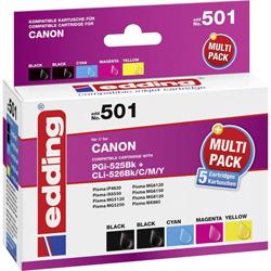 Pack de cartouches compatible Edding edding 501 noir, noir photo, cyan, magenta, jaune - remplace Canon PGI-52