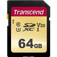 Transcend Premium 500S Carte SDXC 64 Go Class 10, UHS-I, UHS-Class 3, v30 Video Speed Clas