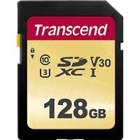 Transcend Premium 500S Carte SDXC 128 Go Class 10, UHS-I, UHS-Class 3, v30 Video Speed Class