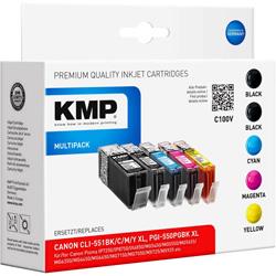 Pack de cartouches compatible KMP C100V noir, noir photo, cyan, magenta, jaune - remplace Canon PGI-550PGBK XL