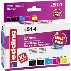 Pack de cartouches compatible Edding edding 514 noir, noir photo, cyan, magenta, jaune - remplace Canon PGI-570 XL, CLI-571 XL