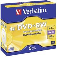 DVD+RW Verbatim 43229 5 pc(s) 4.7 Go 120 min réinscriptible, surface gris métallisé mate