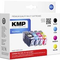 Kit cartouches dencre KMP C72V, remplace Canon PGI-520BK, SLI-521 C/Y/M (noir, cyane, magenta, jaune)
