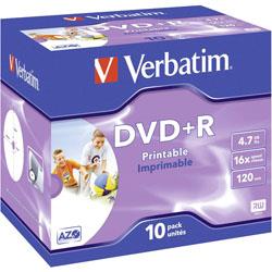 DVD+R Verbatim 16XDVD+R PRINTABLE 10ER PACK JC 10 pc(s) 4.7 Go 120 min imprimable
