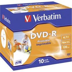 DVD-R Verbatim 16XDVD-R PRINTABLE 10ER PACK JC 10 pc(s) 4.7 Go 120 min imprimable