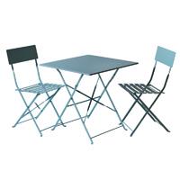 Salon de jardin CREPUSCULE PUNCHING SQUARE 1 table carrée et 2 chaises En acier Coloris Bleu