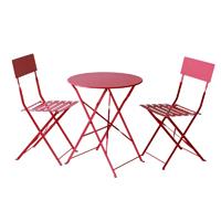 Salon de jardin CREPUSCULE PUNCHING ROUND 1 table ronde et 2 chaises En acier Coloris Rouge