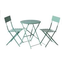 Salon de jardin CREPUSCULE PUNCHING ROUND 1 table ronde et 2 chaises En acier Coloris Vert