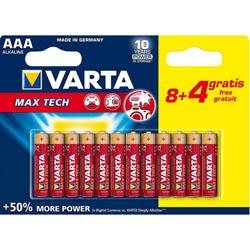 Lot de 8 piles alcalines VARTA Max Tech AAA / LR03 + 4 gratuites