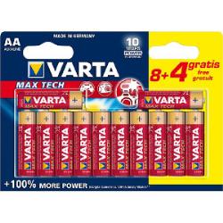 Lot de 8 piles alcalines VARTA Max Tech AA / LR6 + 4 gratuites