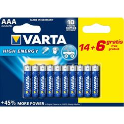 Lot de 14 piles alcalines VARTA High Energy AAA / LR03 + 6 gratuites