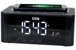 Radio-réveil CGV CR Q-10 FM Bluetooth Noir avec Chargeur sans fil par induction
