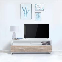 Meuble tv falko bois blanc et imitation hêtre - ID Market