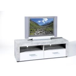 Meuble TV Hifi Vidéo rangement BETON 6.3 2 niches 2 tiroirs gris blanc - Inter Link