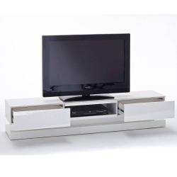 Meuble TV design SHIVA 2 tiroirs laqué blanc brillant éclairage led intégré - Inside 75