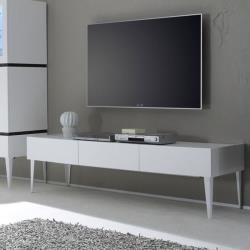 Meuble TV design blanc mat VALERONA 2 - L 184 x P 51 x H 50 cm - Nouvomeuble