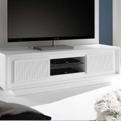 Meuble TV design blanc laqué sérigraphies ERINE 3 - L 156 x P 50 x H 45 cm - Nouvomeuble