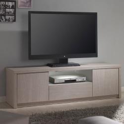 Meuble TV lumineux couleur bois clair SYBILLE - L 150,5 x P 45 x H 45,5 cm - Nouvomeuble