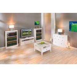 Meuble TV salon rangement commode console 2 tiroirs campagnard bois massif blanc - Inter Link
