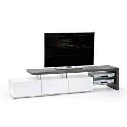 Meuble TV design ALRIK 3 tiroirs structure laquée blanc mat plateau décor béton - Inside 75