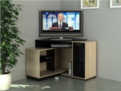 Meuble TV d'angle AMAEL avec rangements - Coloris chêne & noir