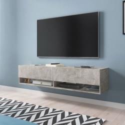 Meuble TV / Meuble de salon - WANDER - 140 cm - sans LED - béton - 2 niches ouvertes - forme minimaliste - Sel