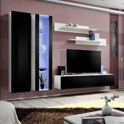 Meuble TV complet noir et blanc PADRU - L 260 x P 40 x H 190 cm - Nouvomeuble