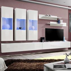 Meuble TV mural suspendu blanc ARDARA - L 320 x P 40 x H 190 cm - Nouvomeuble