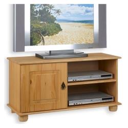 Meuble TV BELFORT banc télé de 94 cm en bois avec 1 porte et 2 niches, en pin massif finition cirée - Idimex