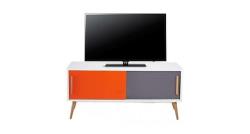Meuble tv 2 portes - blanc, orange et gris - Maison et Styles