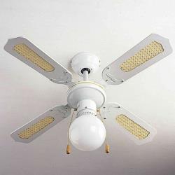 Farelek - bali o 107 cm - ventilateur de plafond reversible, 4 pales blanches / cannees blanches + eclairage -