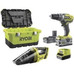 Pack perceuse-visseuse RYOBI 18 V OnePlus R18DD3 - Aspirateur d'atelier RYOBI R18HV - 2 batteries - chargeur rapide R18DD3-252VT