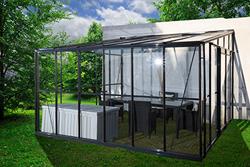 serre verre trempé jardin d'hiver 11.85m² noir avec base - CHALET & JARDIN