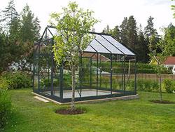 serre jardin sekurit verre trempé 7.56m² noir avec base - CHALET & JARDIN