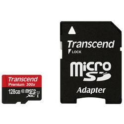 memoire micro SD card Premium 128 Go - Adaptateur microSDXC vers SD inclus Transcend
