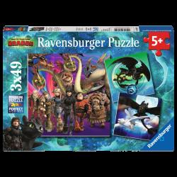 Puzzle 3 x 49 pièces apprivoiser les dragons - Ravensburger