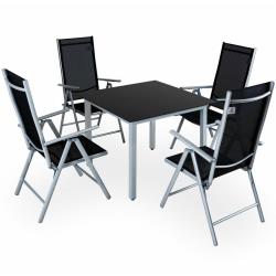 DEUBA - Salon de jardin aluminium Anthracite/argent Ensemble table et 4 chaises Argent