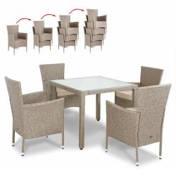 DEUBA Salon de jardin en polyrotin gris beige 1 Ensemble table 4 chaises