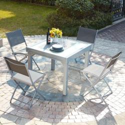 Molvina 4 : table de jardin extensible en aluminium 8 personnes + 4 chaises 212019 - CONCE