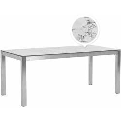 Table de jardin plateau blanc et gris effet marbre 180 x 90 cm grosseto 220013 - BELIANI