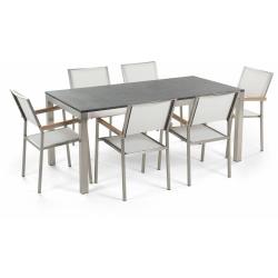 Beliani - Table de jardin plateau granit 180 cm 6 chaises textile blanc GROSSETO
