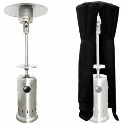 Parasol chauffant OSLO - chauffage d'extérieur gaz - acier inox + housse et table - Gris -